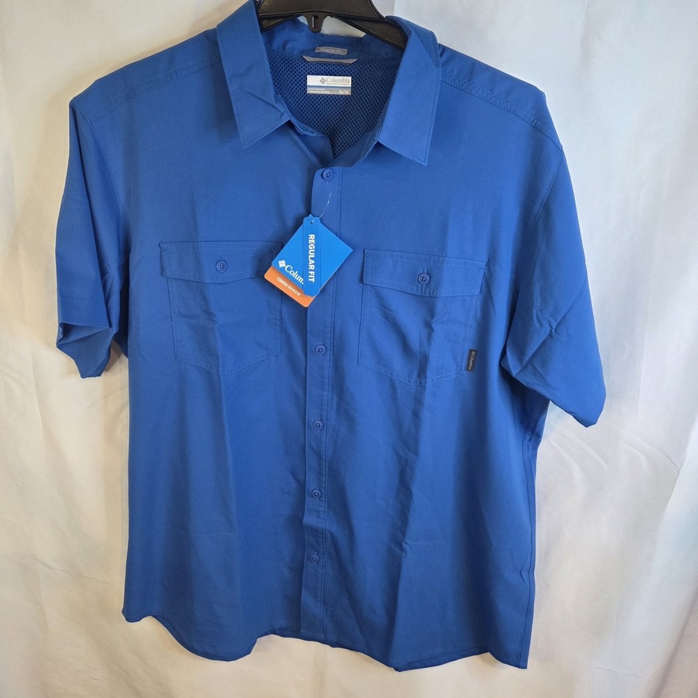 Men's XL Columbia Omni Shade Sun Protection Blue Colored Shirt Fishing Beach